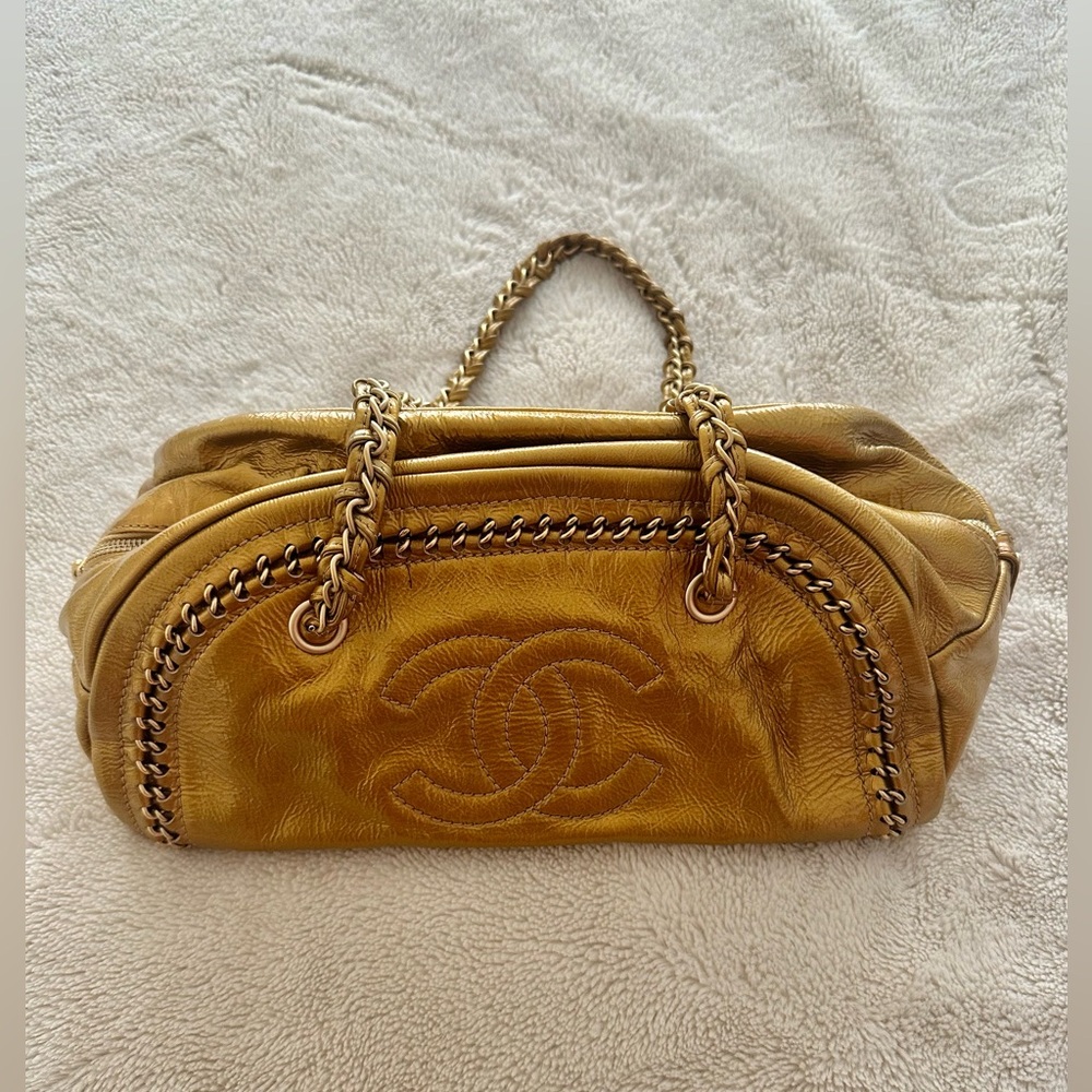 Authentic Chanel Gold Luxury Line Bowling Bag